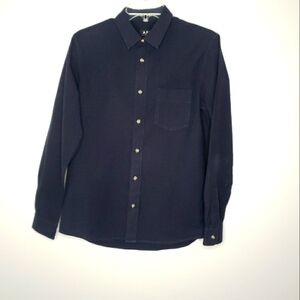 APC Men's Popover Workwear Button Up Shirt Size S Dark Navy Plaid Spread Collar